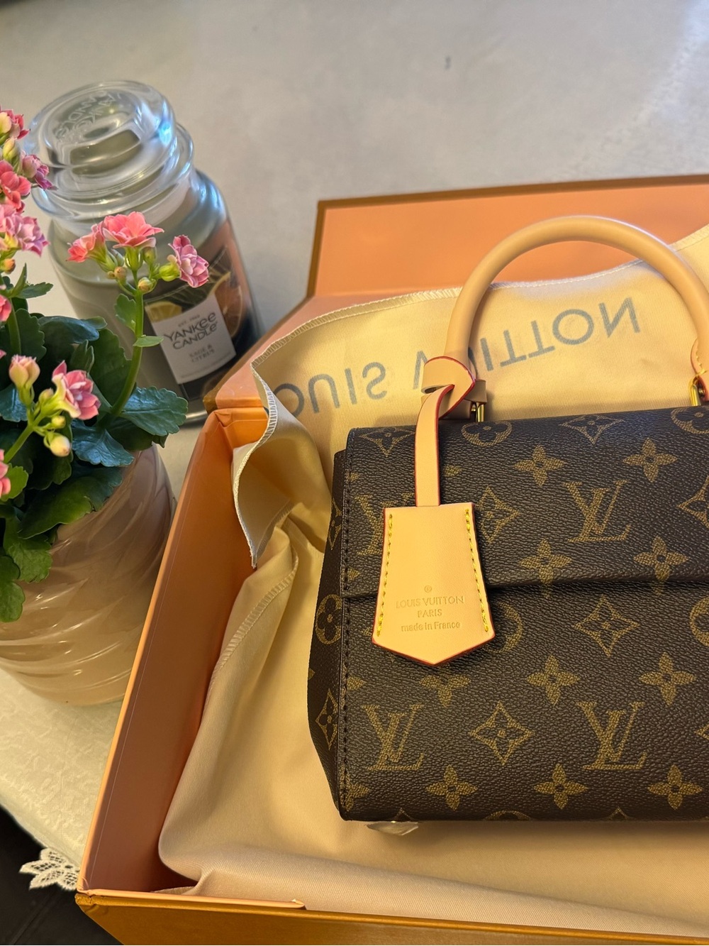 Brown Monogram Top-Handle Bag - Pink Trim 20CM.